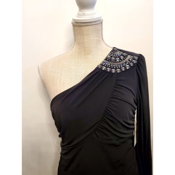One-Shoulder Embellished Black Dress Size 8 By Laundry By Design - Elegant - Picture 2 of 9